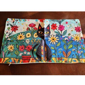 Black Cat Decorative Throw Pillow Cover Case Sofa Couch Accent Floral Decor 20"